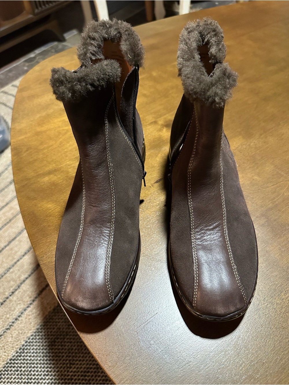 Sofft Brown Leather & Suede Fur-Trim Ankle Booties
